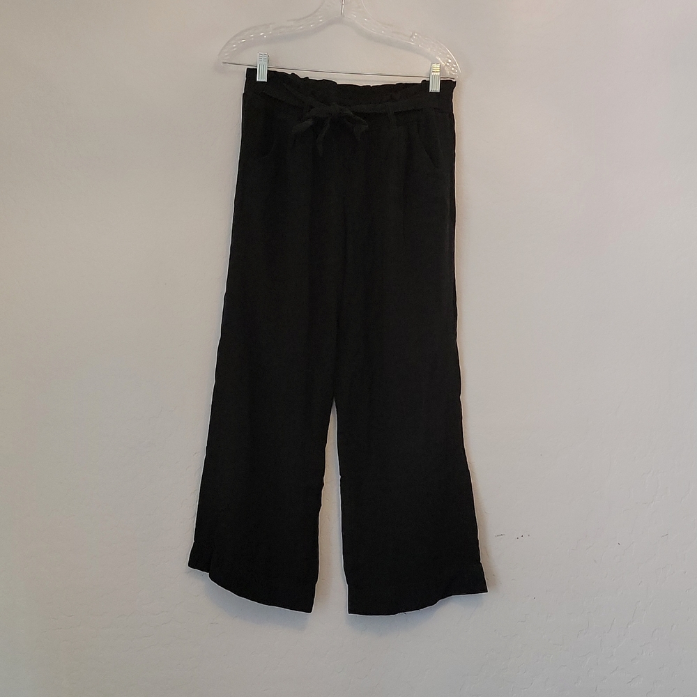 Black Cotton Linen Pants